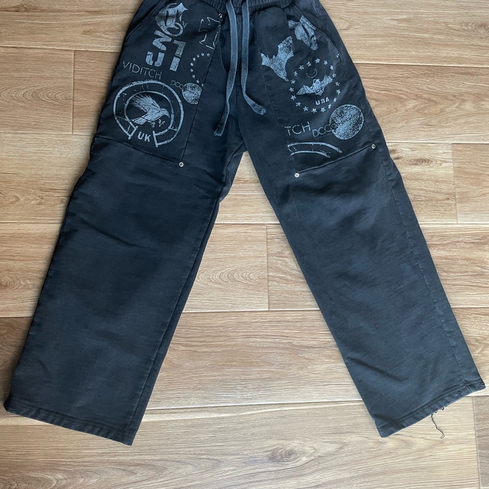 Black Graphic Wide Leg Sweatpants